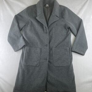 REI Where To Long Coat Womens M Fleece Gray Button Front Notch Collar Car Coat